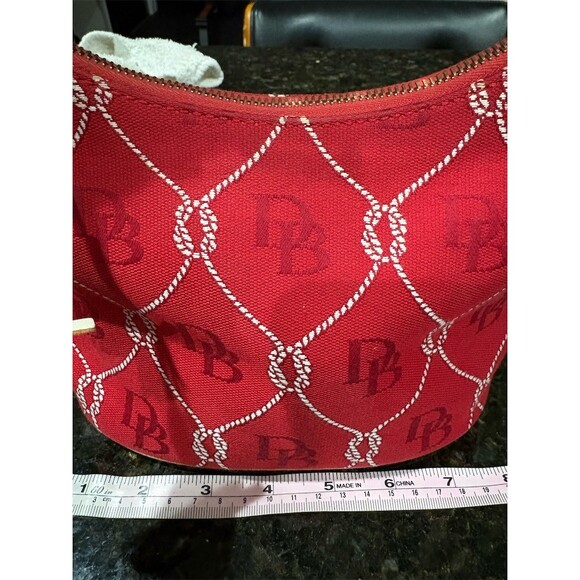 Dooney & Bourke Hobo Shoulder Bag Womens Small Red White Logo Tassel Zip - Picture 2 of 9